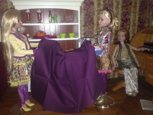 Admiring the fabric before the work begins...