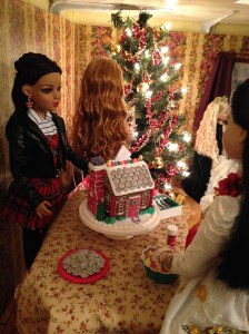 Decorating the gingerbread house.